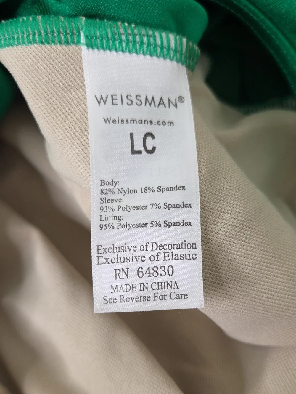 Weissman. Green Mesh-Trim Bodysuit. Used For Marvel Hulk Dance. Size LC. EUC